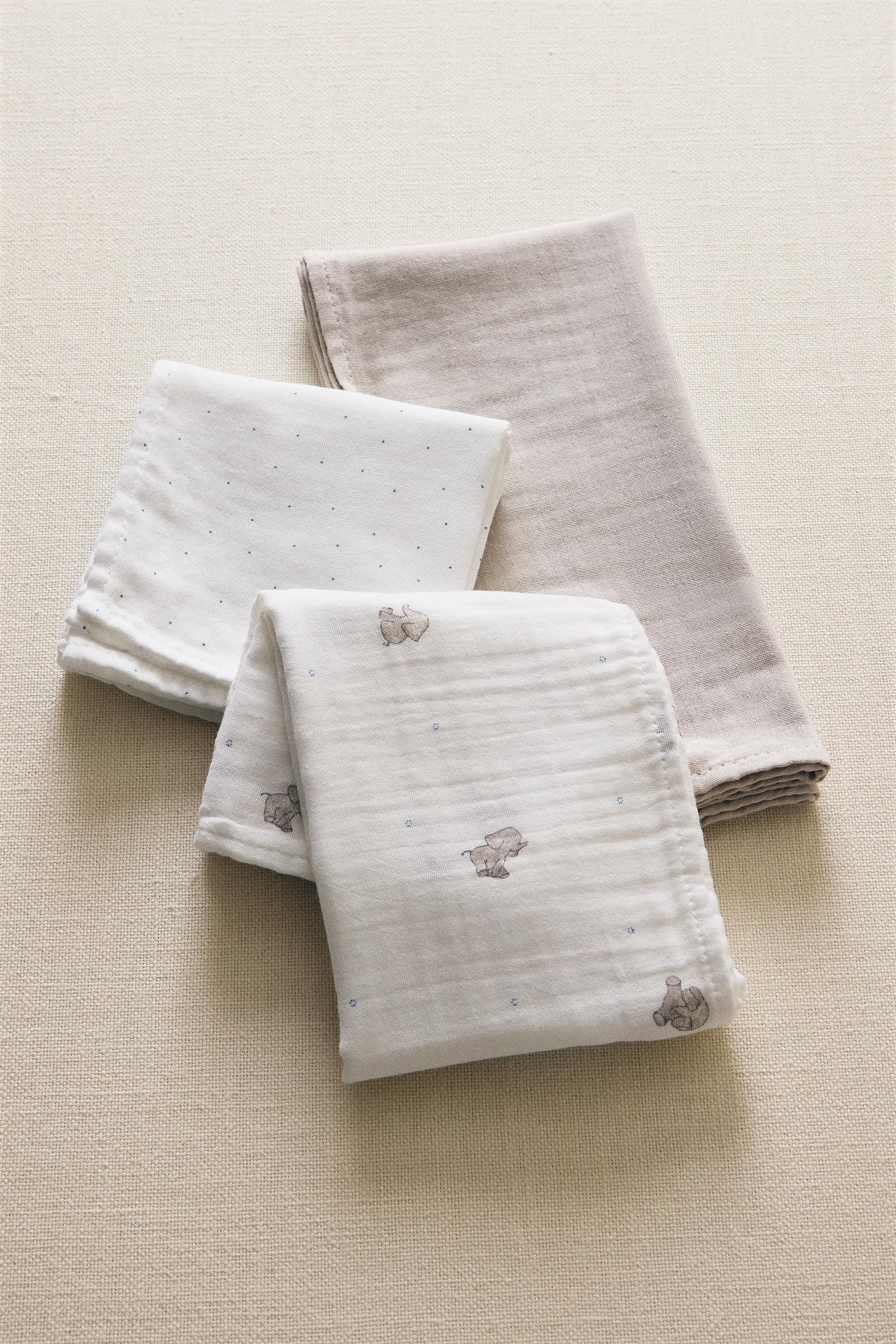 SET OF ELEPHANT BABY MUSLIN CLOTHS (SET OF 3)